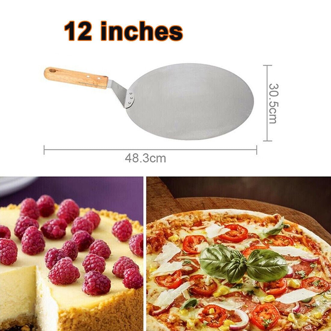 12Inch Stainless Steel Pizza Paddle Peel Bakers BBQ Oven Tray Wooden Handle UK - Walker's Low Prices