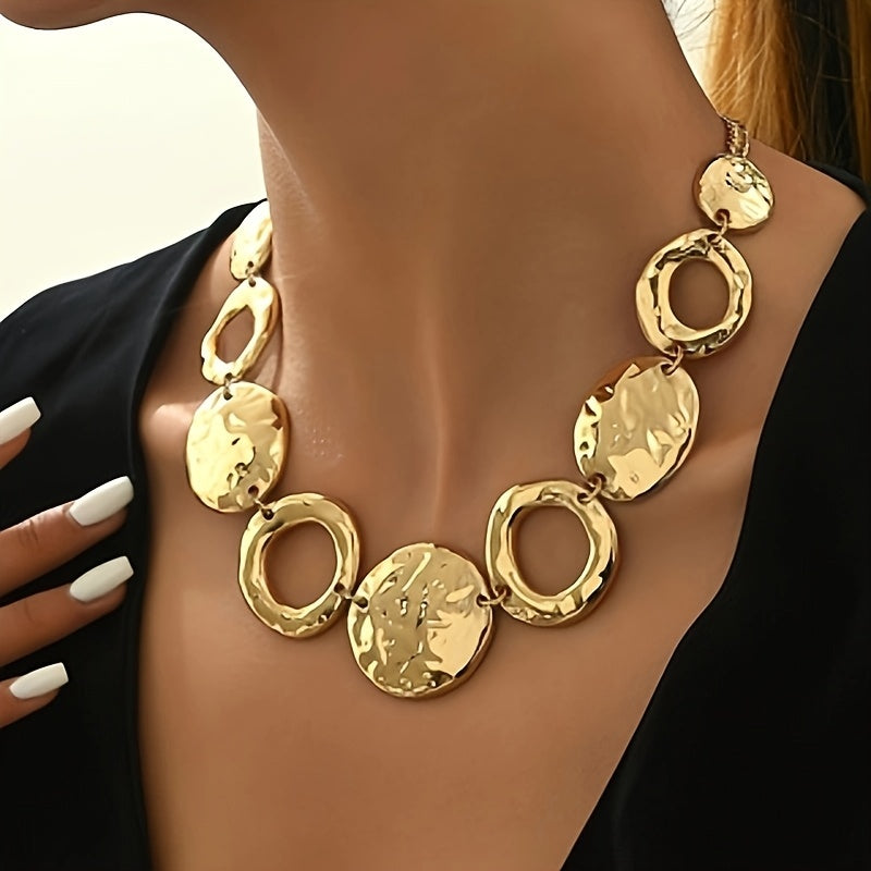 Lxalry Hammered Texture Geometric Gold Necklace Handmade Layered Statement Jewelry For Women Modern Artisan Gift For Elegant Everyday Evening Outfits