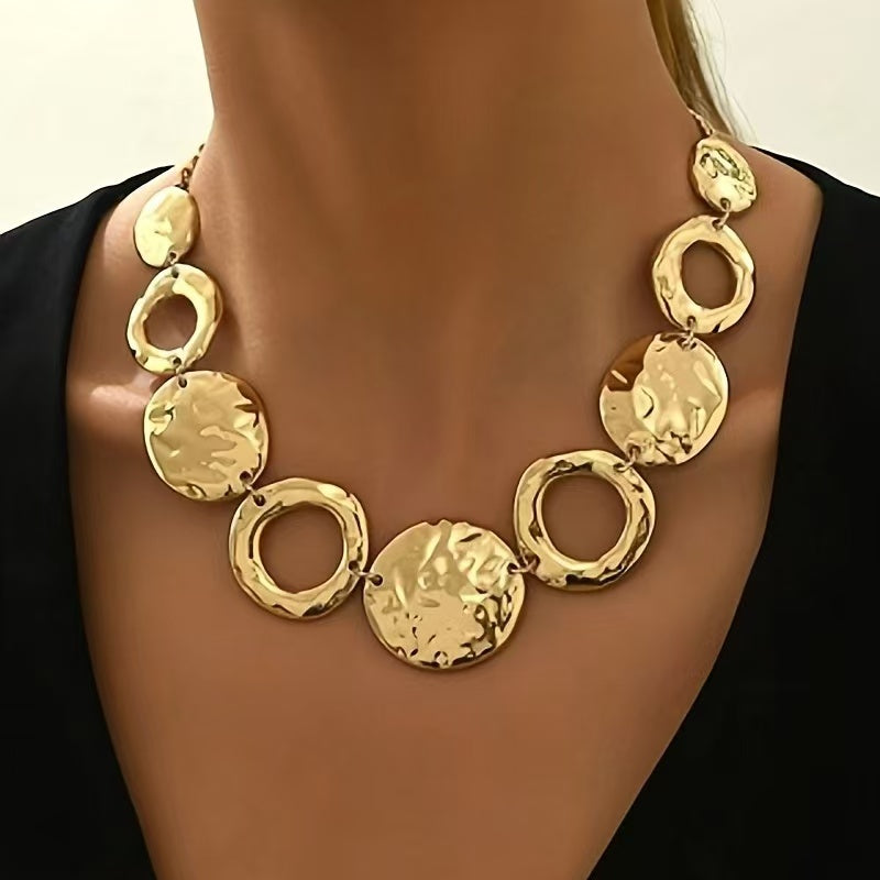 Lxalry Hammered Texture Geometric Gold Necklace Handmade Layered Statement Jewelry For Women Modern Artisan Gift For Elegant Everyday Evening Outfits