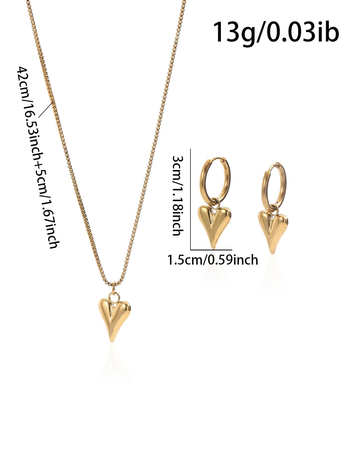 Lxalry 18K Gold Plated Stainless Steel Heart Mirror Jewelry Set Hypoallergenic Skin Safe Necklace Earrings For Daily Evening Wear Never Fade Handmade Luxury Gift For Her