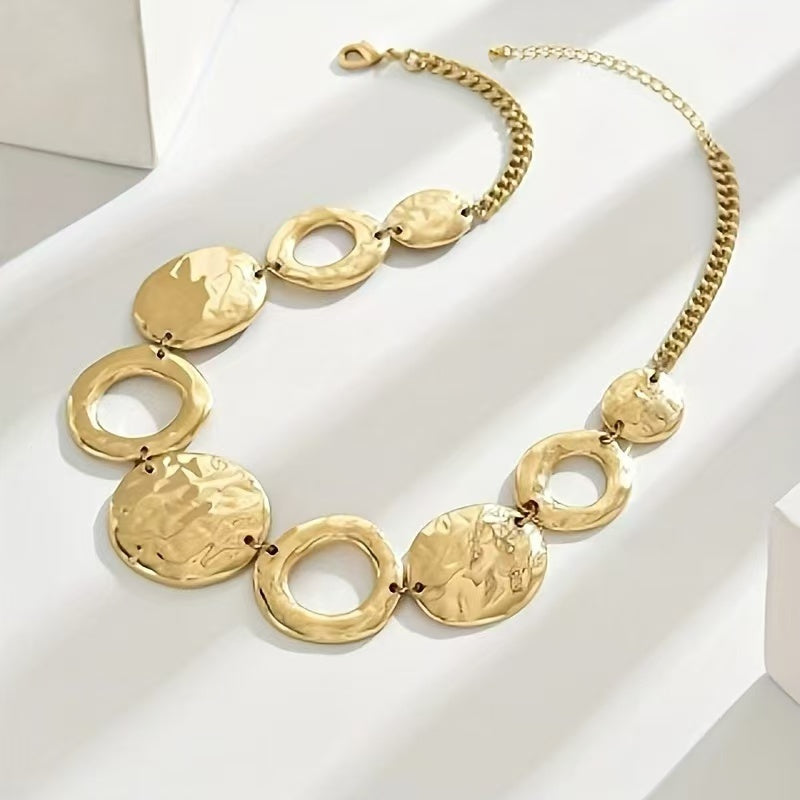 Lxalry Hammered Texture Geometric Gold Necklace Handmade Layered Statement Jewelry For Women Modern Artisan Gift For Elegant Everyday Evening Outfits
