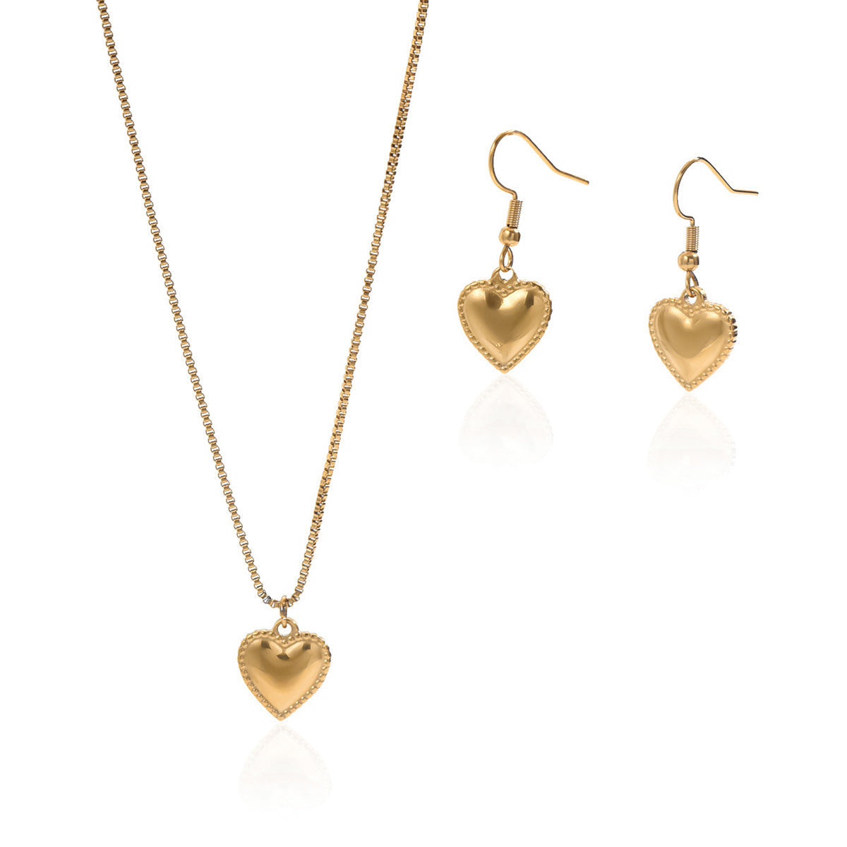 Lxalry 18K Gold Plated Symmetrical Heart Jewelry Set Mirror Polish Hypoallergenic Necklace Earrings For Women, Never Fade Luxury Gift With Precision-Cast Edges