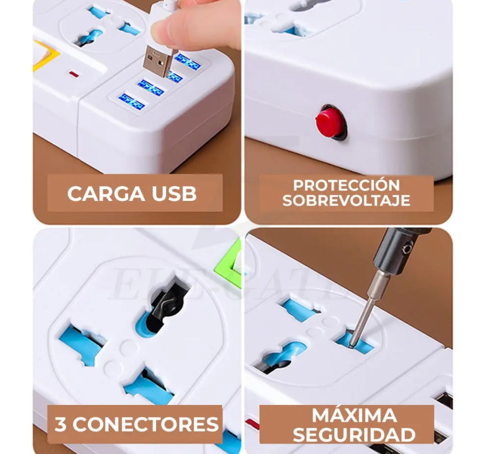 Desktop Power Strip With 3 Outlets 4 USB Charging